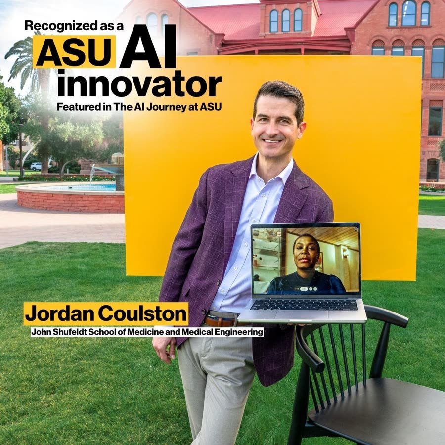 Social post: Jordan Coulston, John Shufeldt School of Medicine and Medical Engineering, recognized as an ASU AI innovator