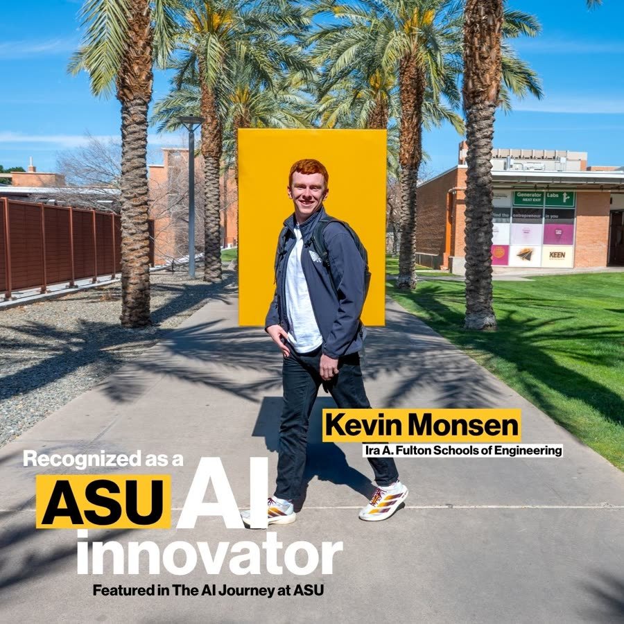 Social post: Kevin Monsen, Ira A. Fulton Schools of Engineering, recognized as an ASU AI innovator